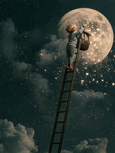 Moon Ladder Dreamscape Print. poster