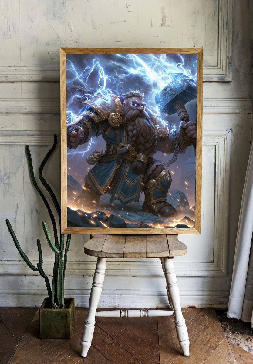 Thunderforge Dwarf Warrior Illustration Poster. room preview