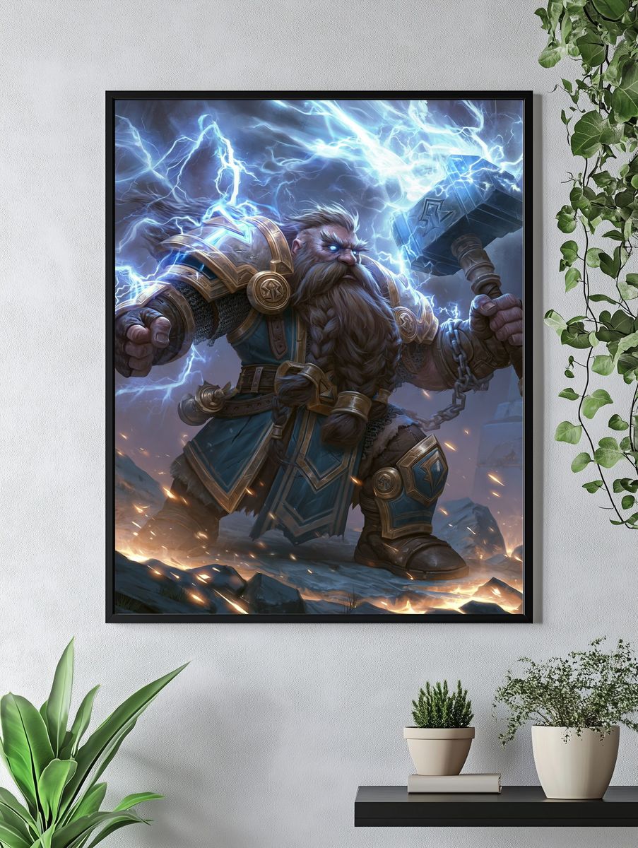 Thunderforge Dwarf Warrior Illustration Poster. — room view 4