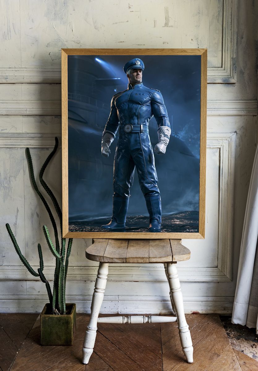Blue Uniform Hero Sci-Fi Poster. room preview