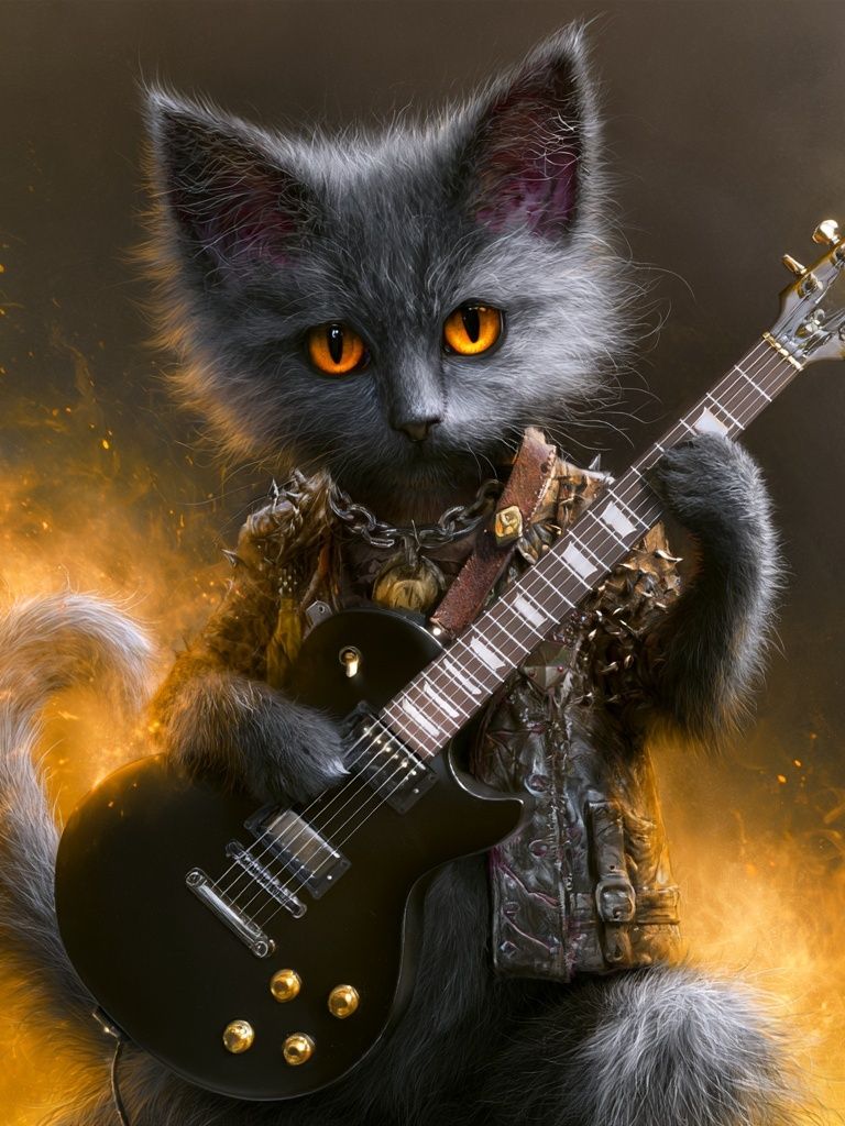 Rockstar Cat Illustration Poster. poster detail