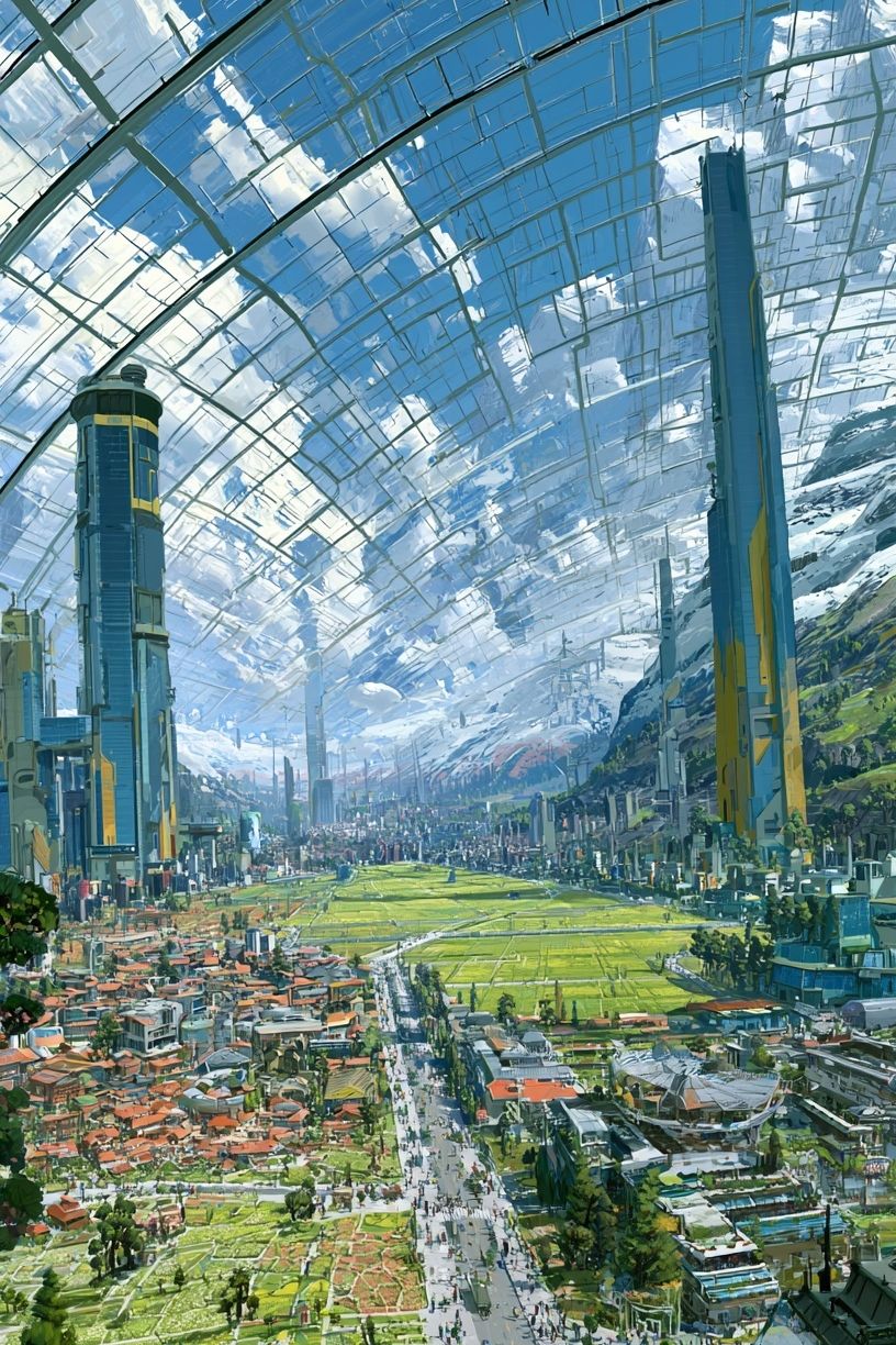 Futuristic Sky City Illustration Poster. poster detail