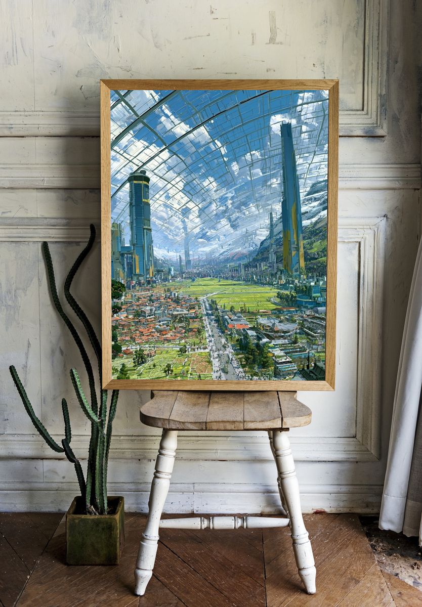 Futuristic Sky City Illustration Poster. — room view 1