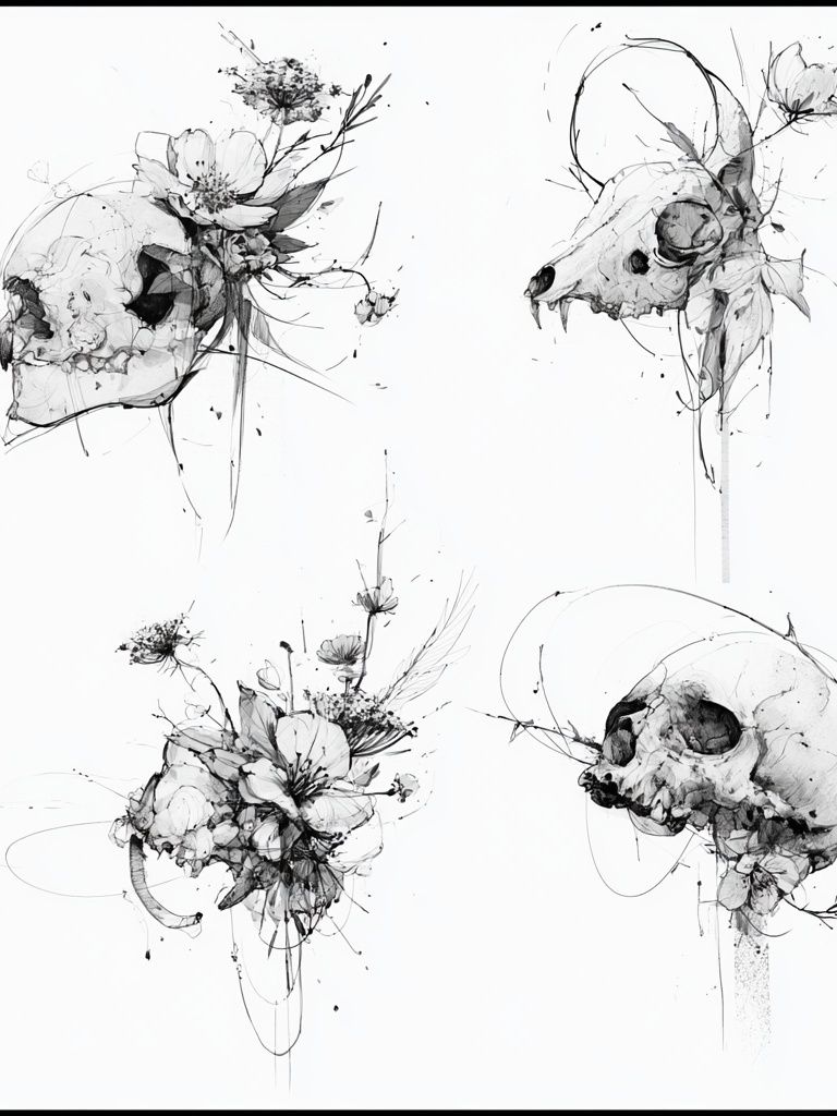 Botanical Skull Ink Poster. poster detail