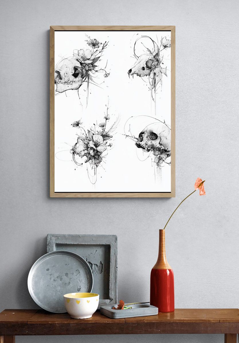 Botanical Skull Ink Poster. — room view 3