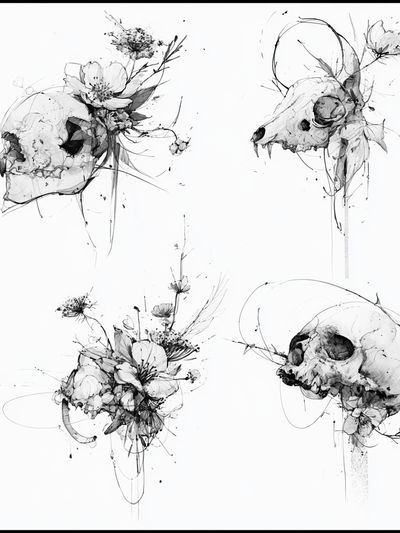 Botanical Skull Ink Poster. poster