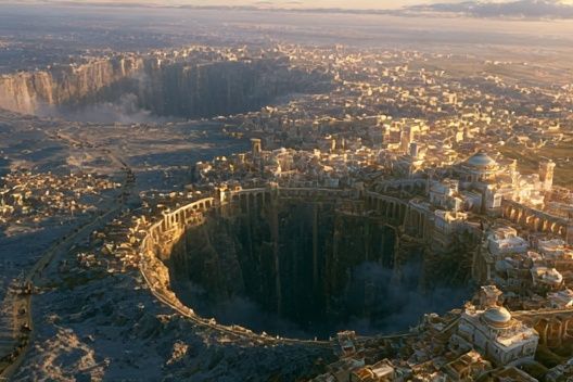 Fantasy City Crater Landscape Print. poster — illustration art