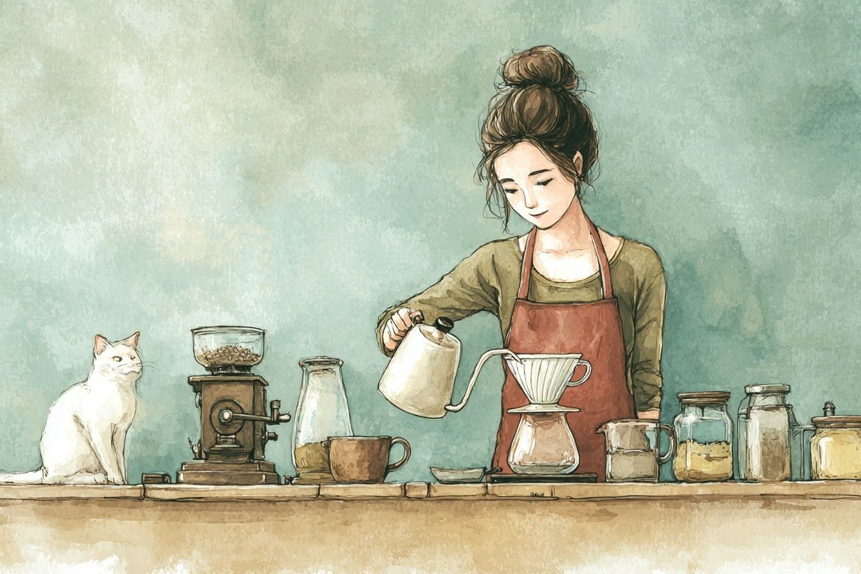 Coffee Ritual with Cat Illustration Poster. poster — illustration art