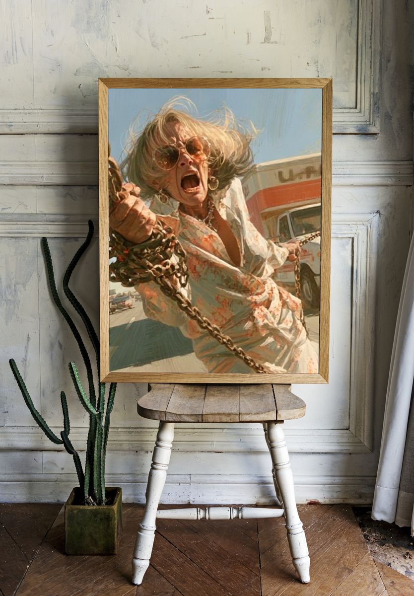 Screaming Woman Chase Scene Poster. — room view 1