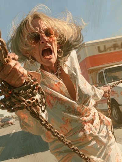 Screaming Woman Chase Scene Poster. poster