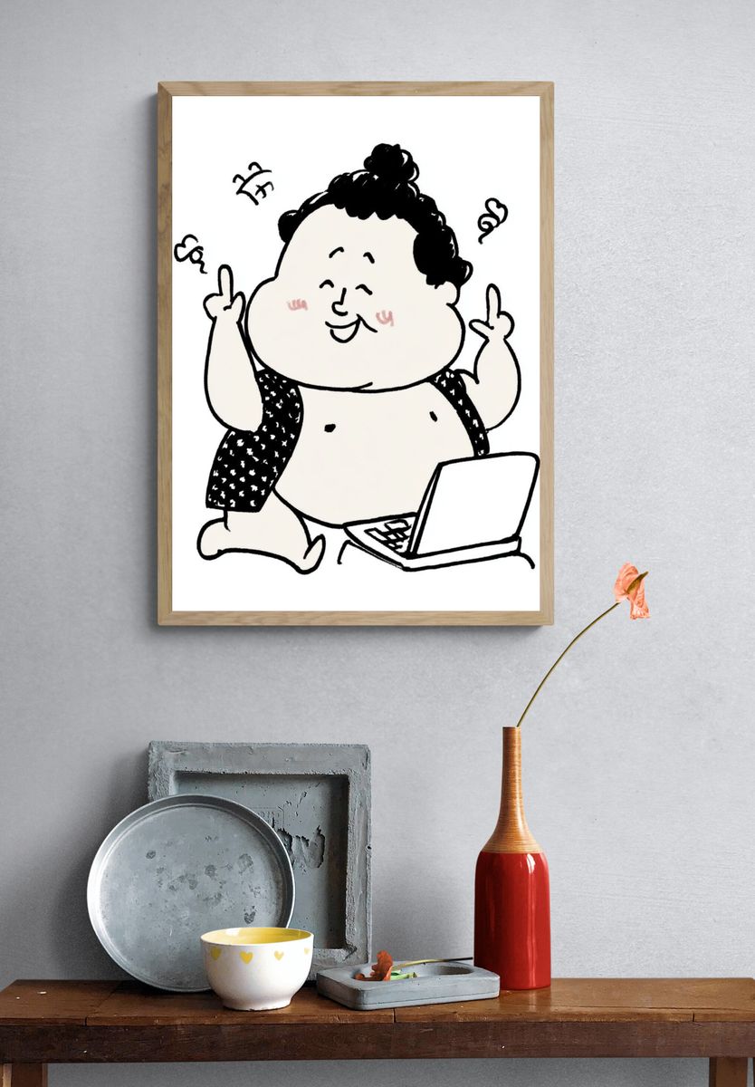Playful Laptop Cartoon Poster. — room view 3