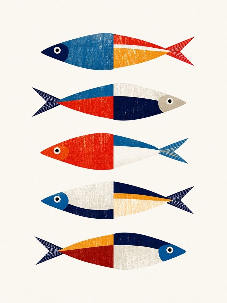 Colorful Fish School Illustration Poster. poster detail