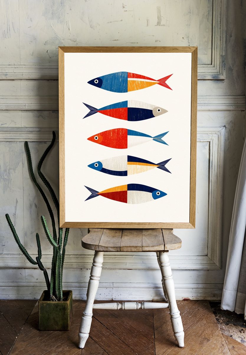 Colorful Fish School Illustration Poster. room preview