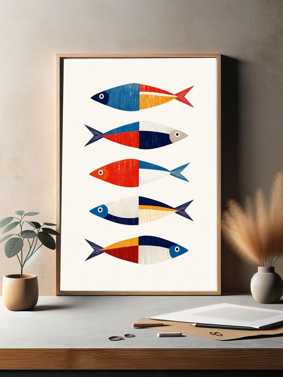 Colorful Fish School Illustration Poster. — room view 2