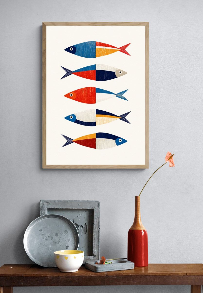 Colorful Fish School Illustration Poster. — room view 3