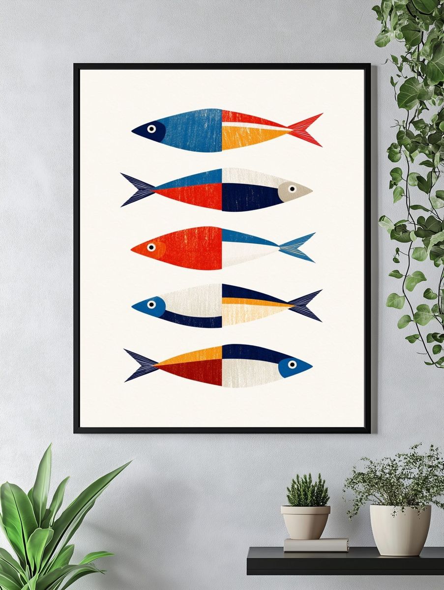 Colorful Fish School Illustration Poster. — room view 4