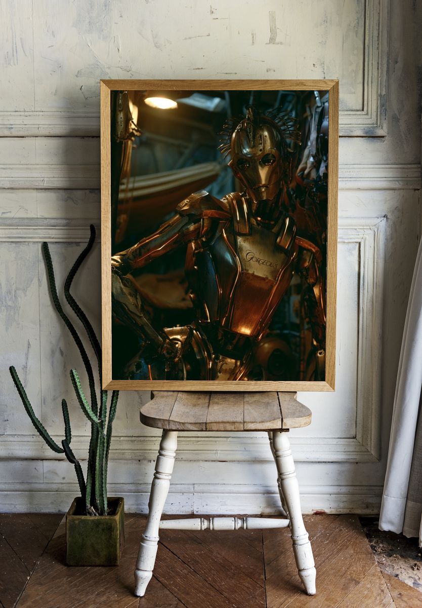 Golden Cyberpunk Android Poster. room preview