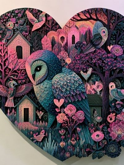 Owl Garden Heart Illustration Poster. poster