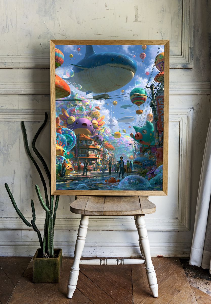 Whimsical Sky City Fantasy Poster. — room view 1