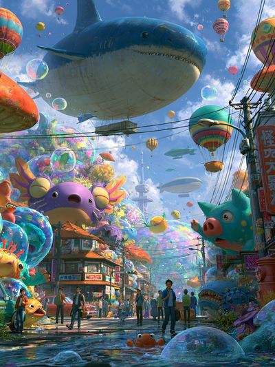 Whimsical Sky City Fantasy Poster. poster print