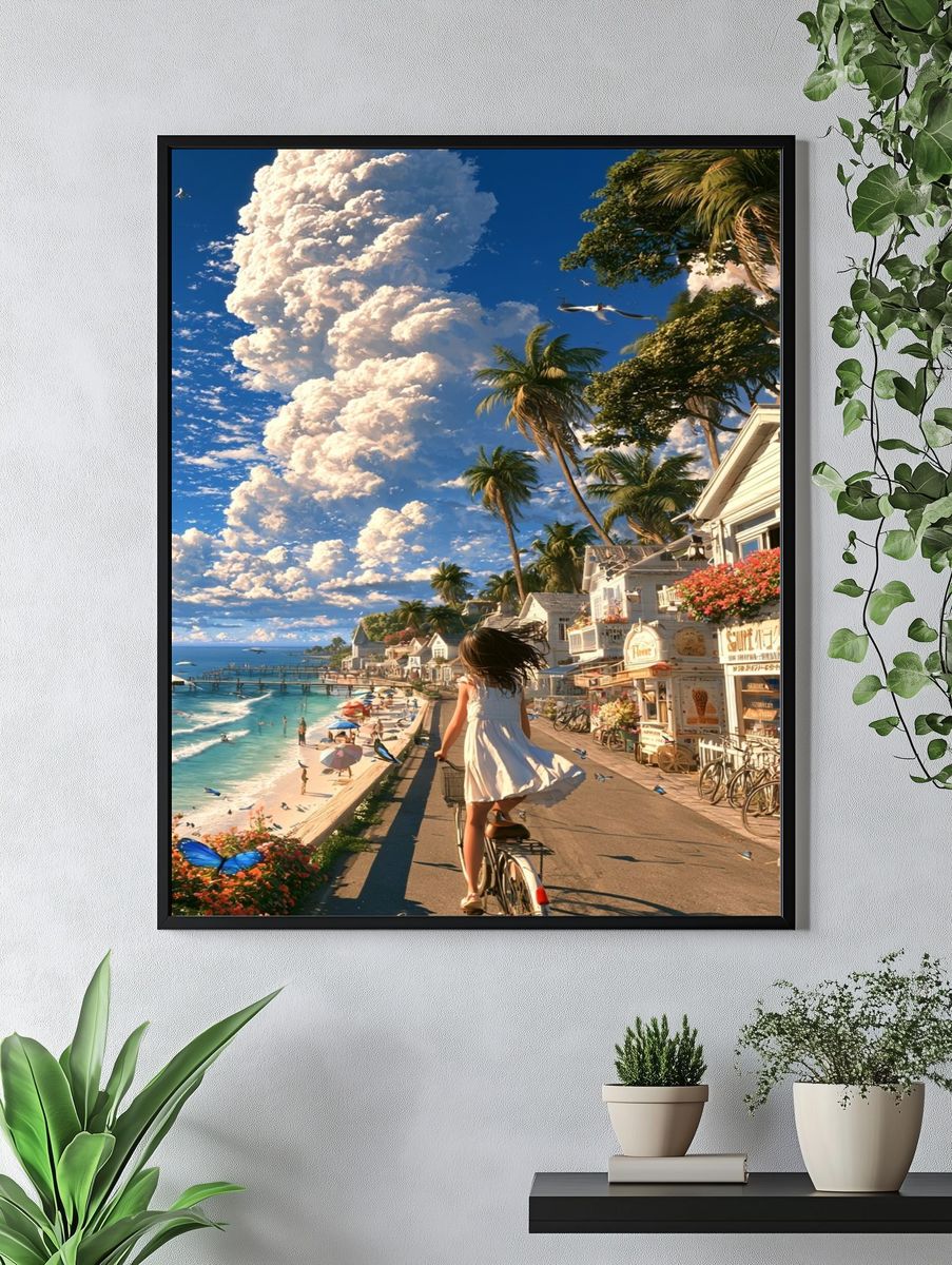 Tropical Seaside Bicycle Ride Print. — room view 4