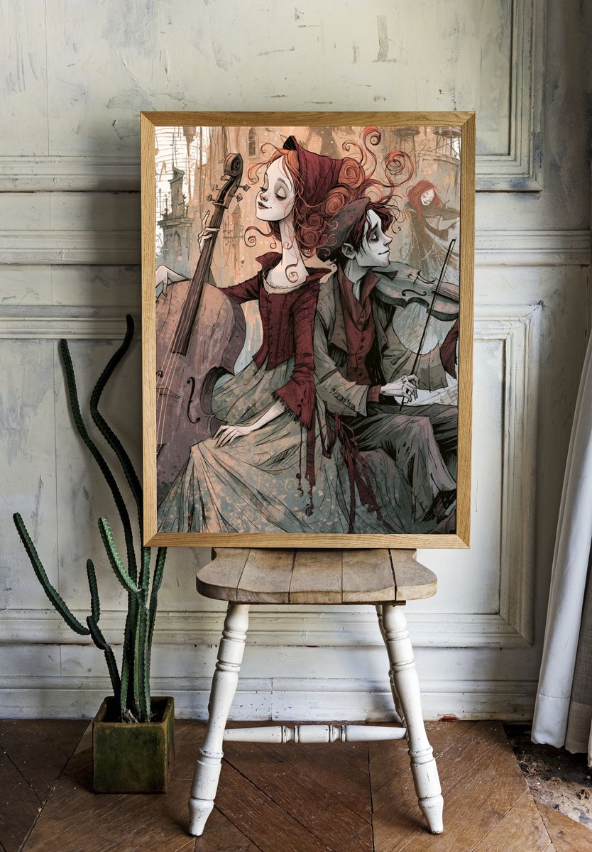 Gothic Musicians Illustration Poster. — room view 1