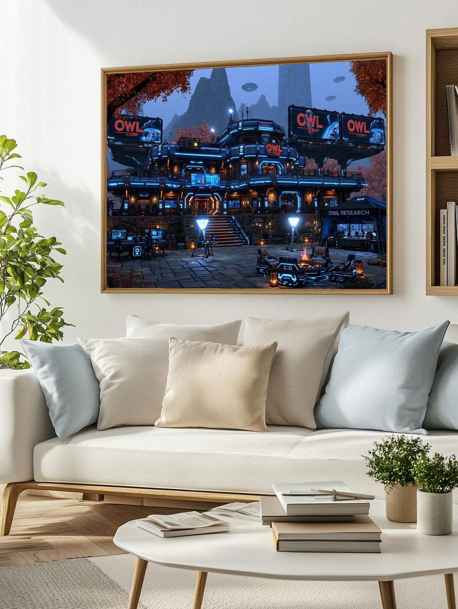 Futuristic Owl Research Base Poster. — room view 2