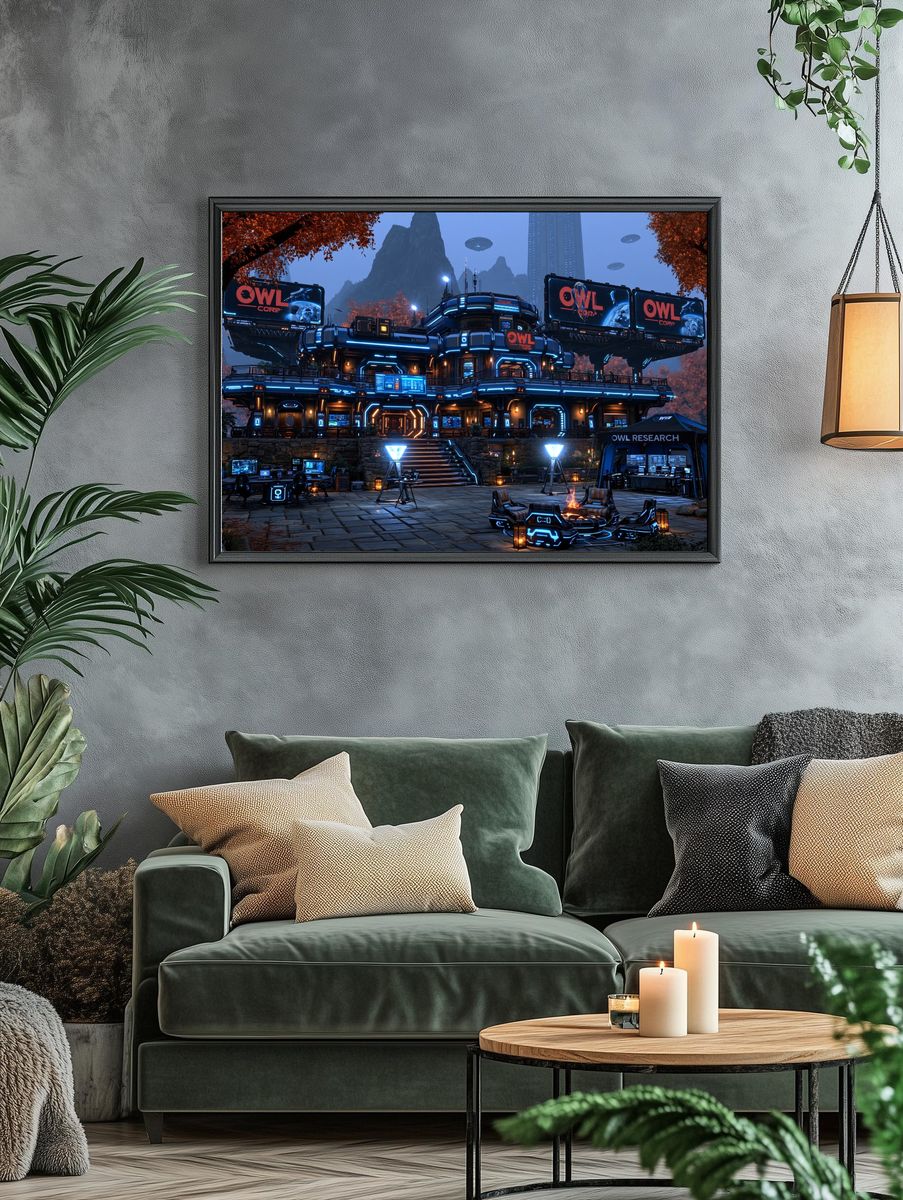 Futuristic Owl Research Base Poster. — room view 4