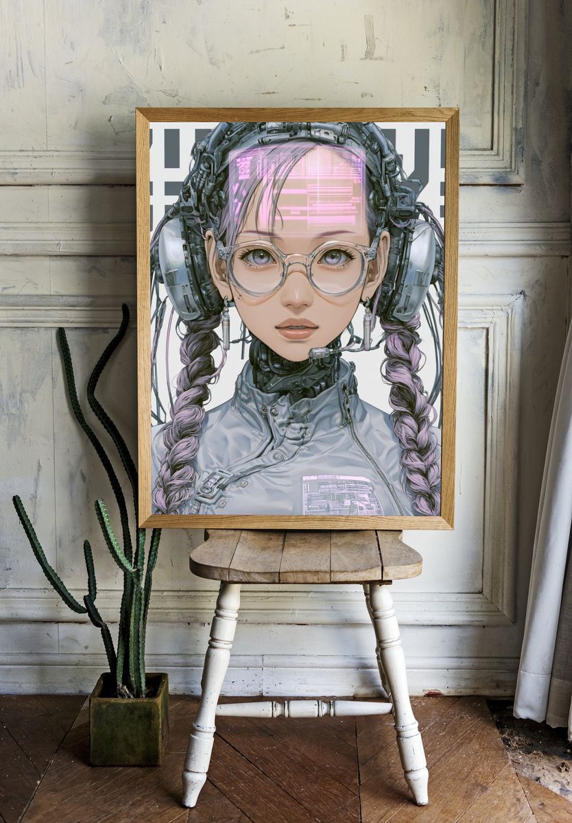 Cyberpunk Girl Portrait Poster. room preview