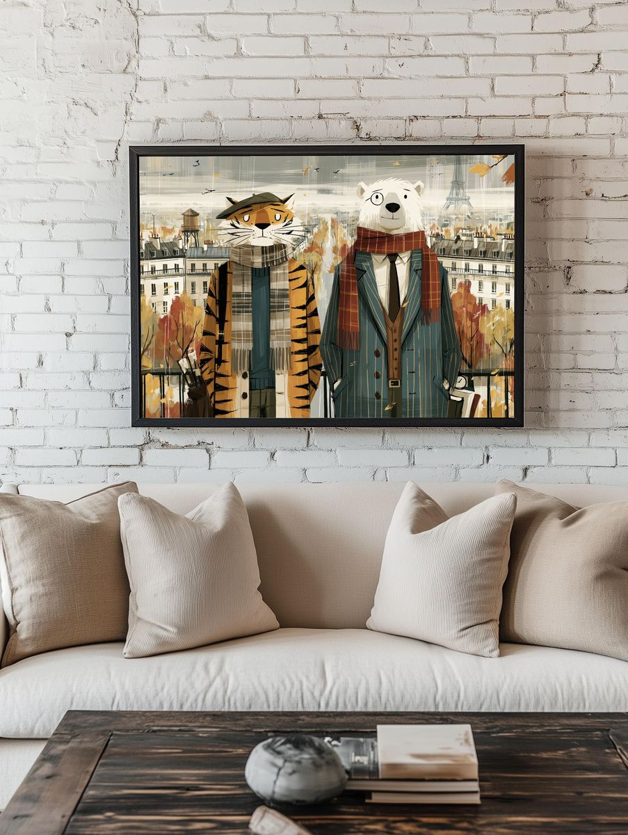 Paris Animal Portrait Illustration Poster. — room view 1