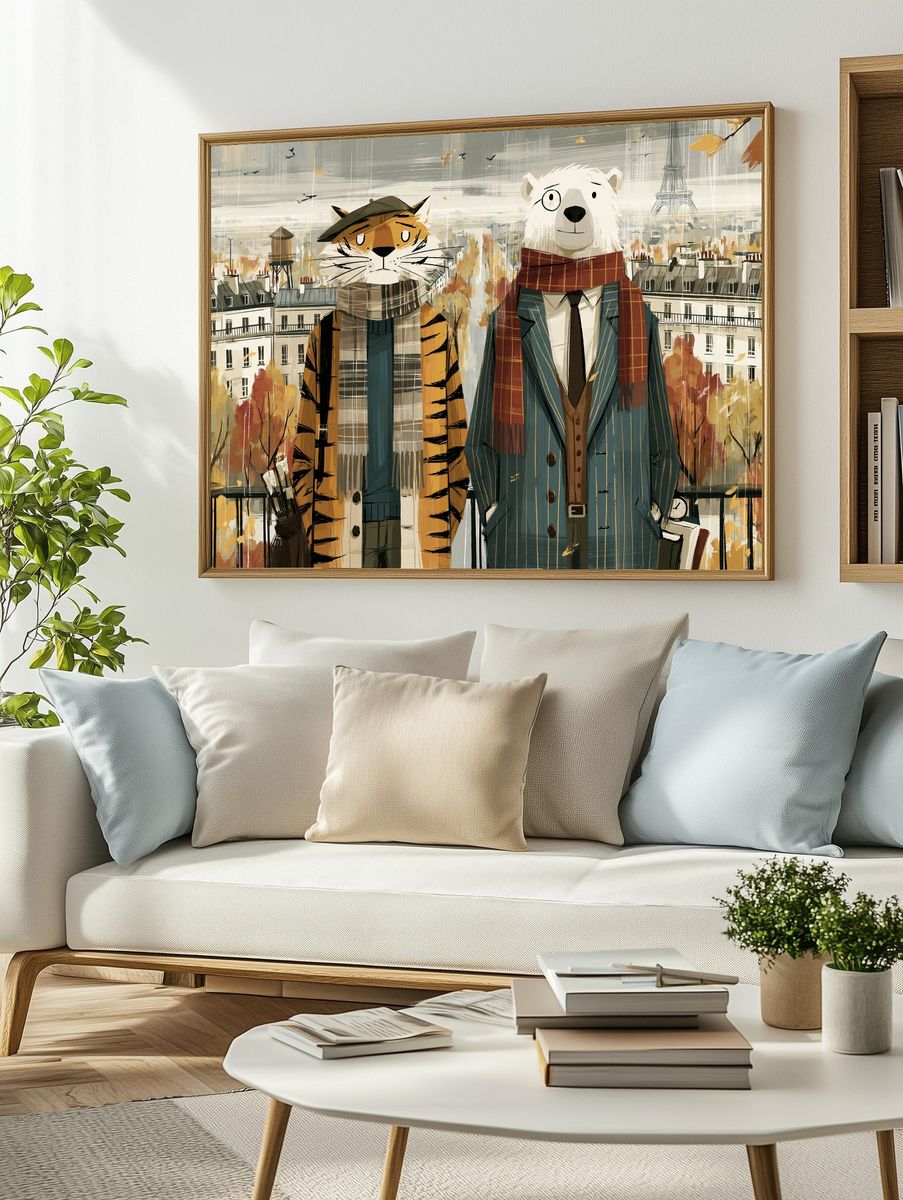 Paris Animal Portrait Illustration Poster. — room view 2