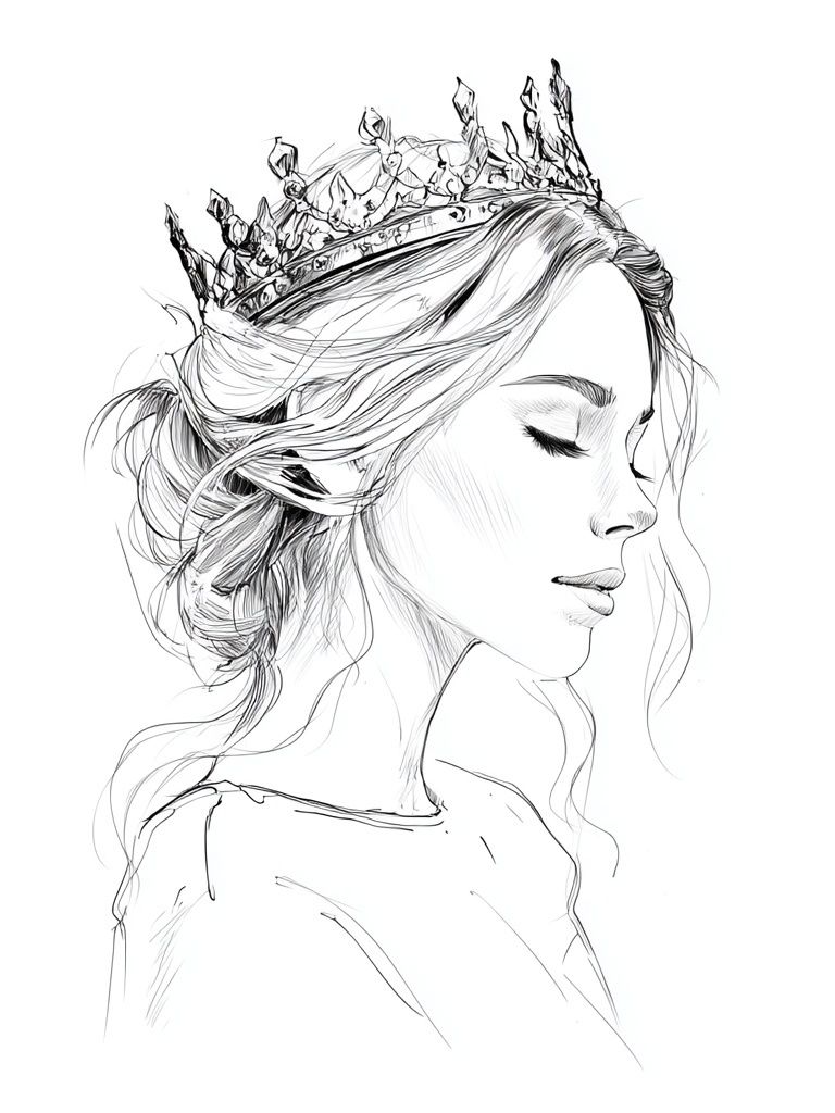 Crowned Woman Line Art Poster. poster — illustration art