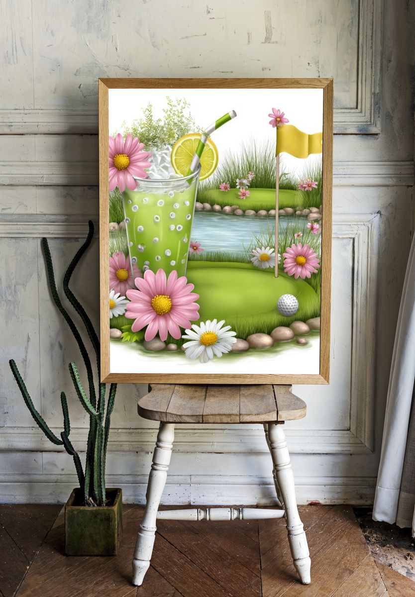 Floral Golf Cocktail Illustration Poster room preview