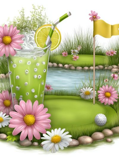 Floral Golf Cocktail Illustration Poster. poster