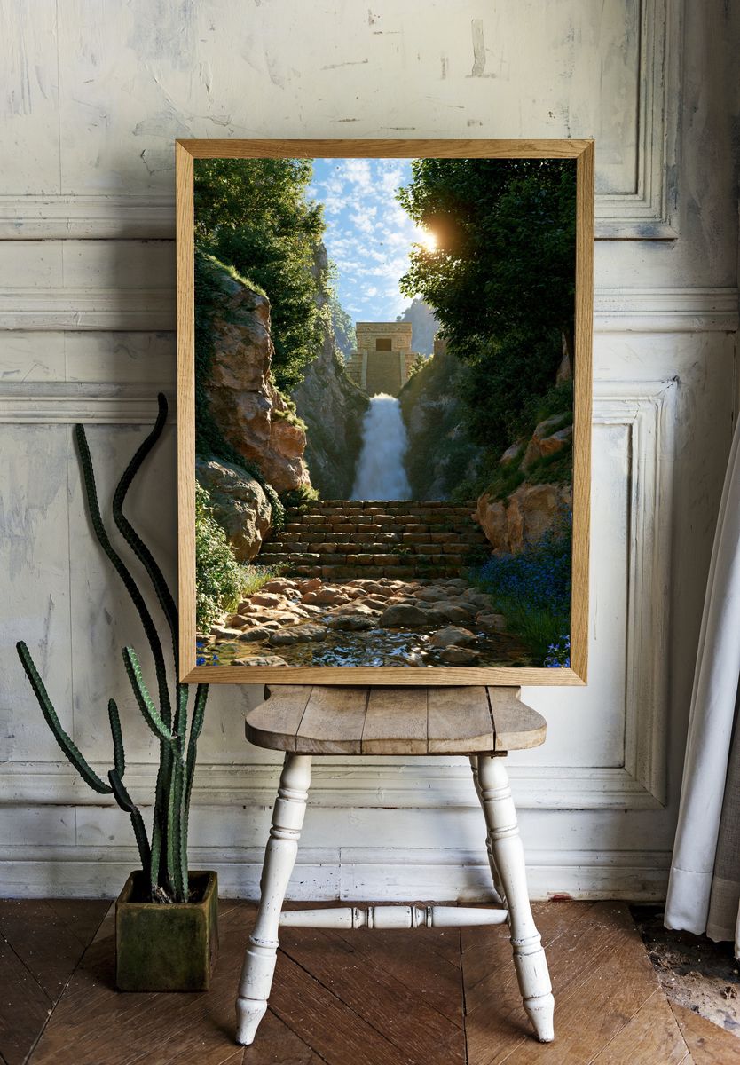 Hidden Temple Waterfall Poster. — room view 1