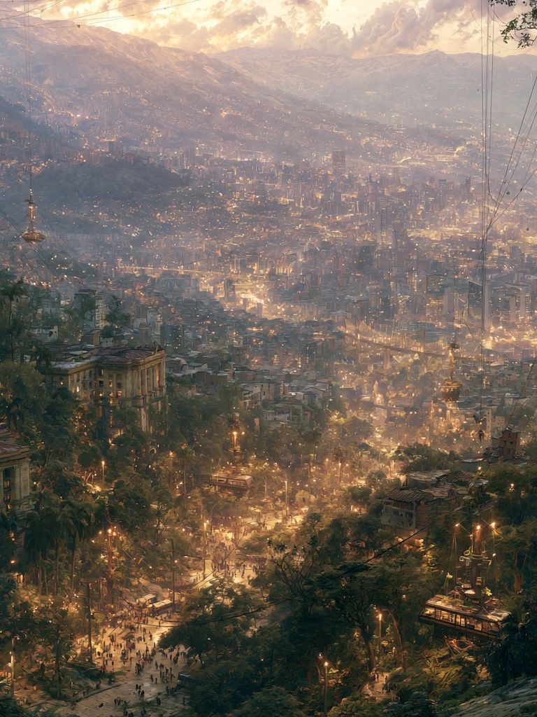 Mountain Cityscape Digital Art Print. poster — illustration art