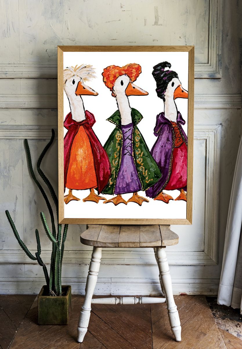 Fashion Ducks Illustration Poster. — room view 1