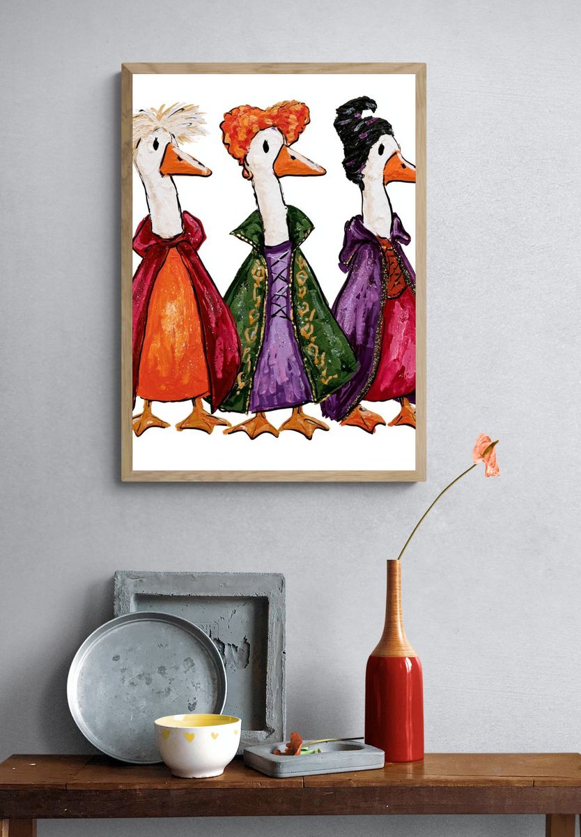 Fashion Ducks Illustration Poster. — room view 3