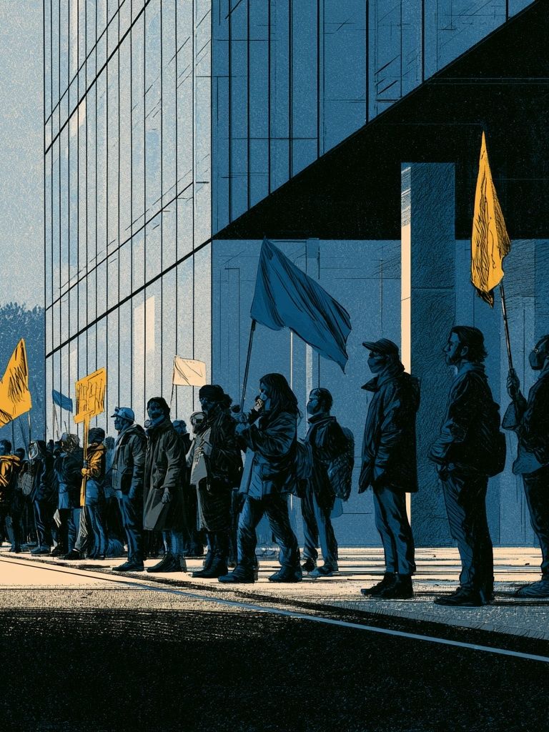 Urban Protest Scene Illustration Poster. poster — illustration art