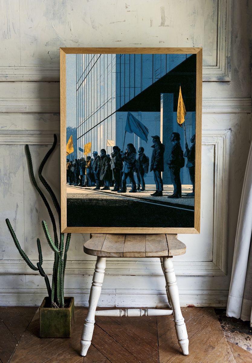 Urban Protest Scene Illustration Poster. — room view 1