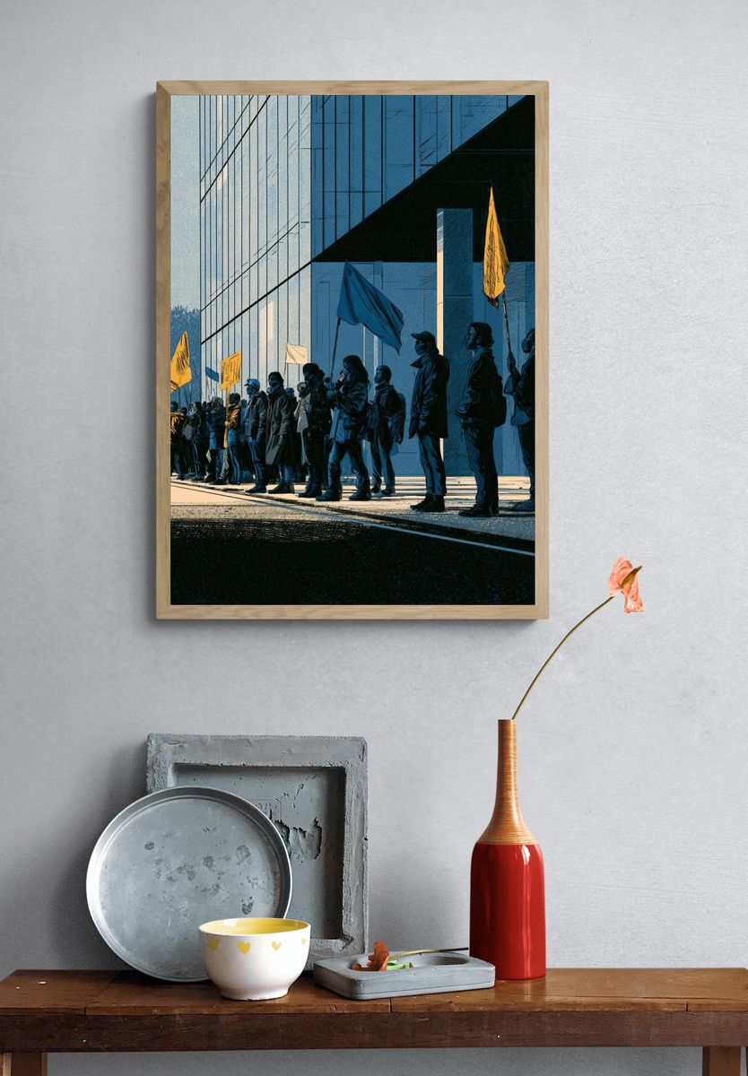 Urban Protest Scene Illustration Poster. — room view 3