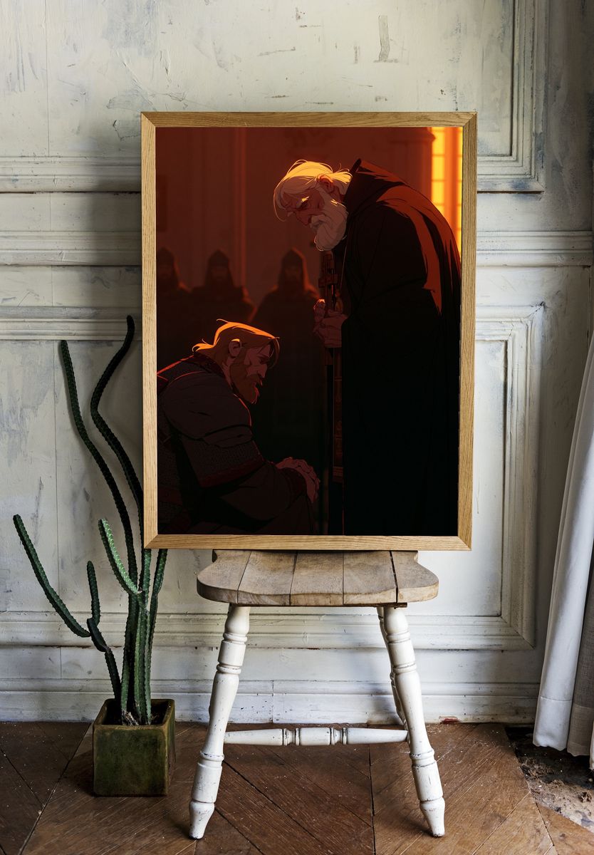 Medieval Prayer Scene Illustration Poster. — room view 1
