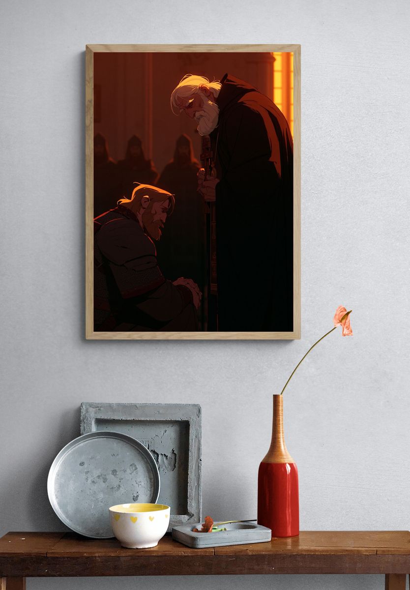 Medieval Prayer Scene Illustration Poster. — room view 3