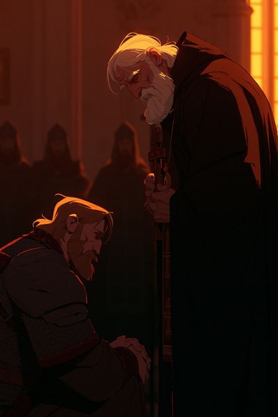 Medieval Prayer Scene Illustration Poster.