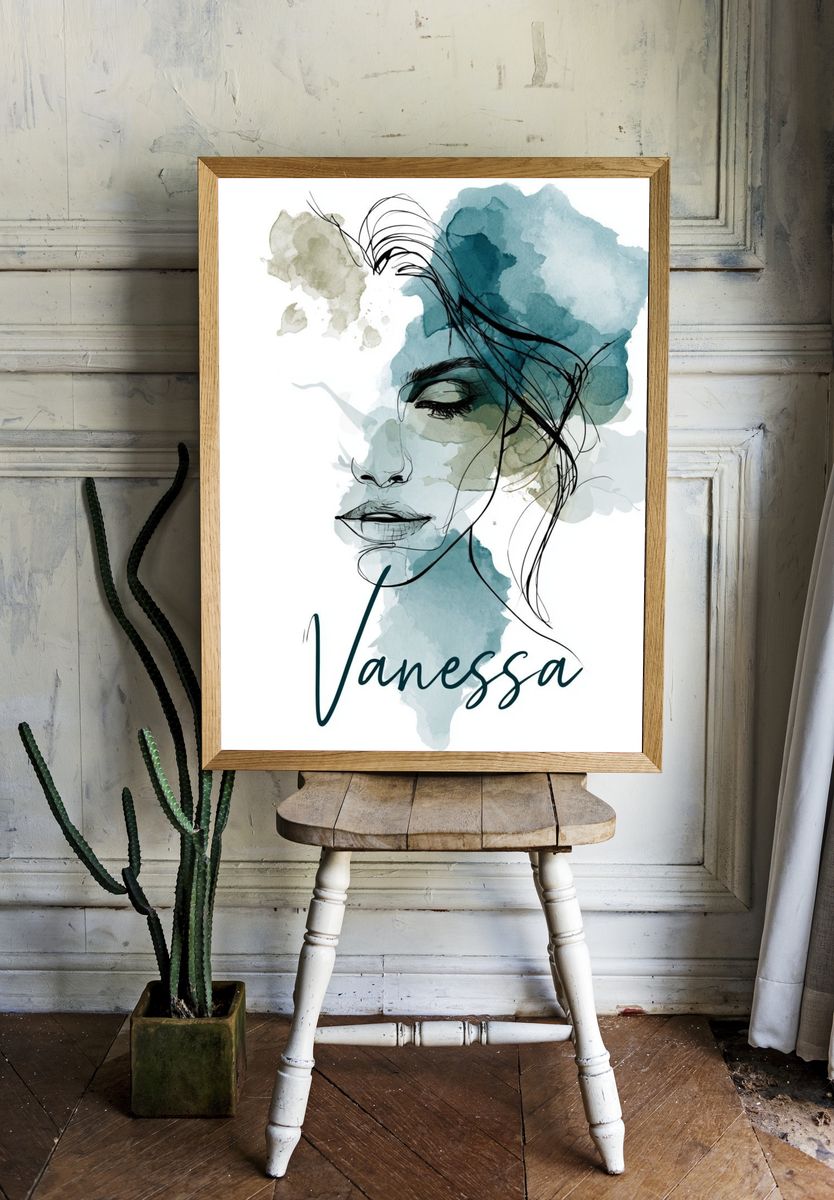 Vanessa Watercolor Portrait Print. — room view 1
