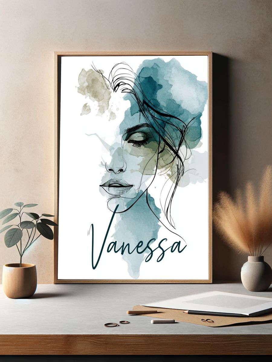 Vanessa Watercolor Portrait Print. — room view 2