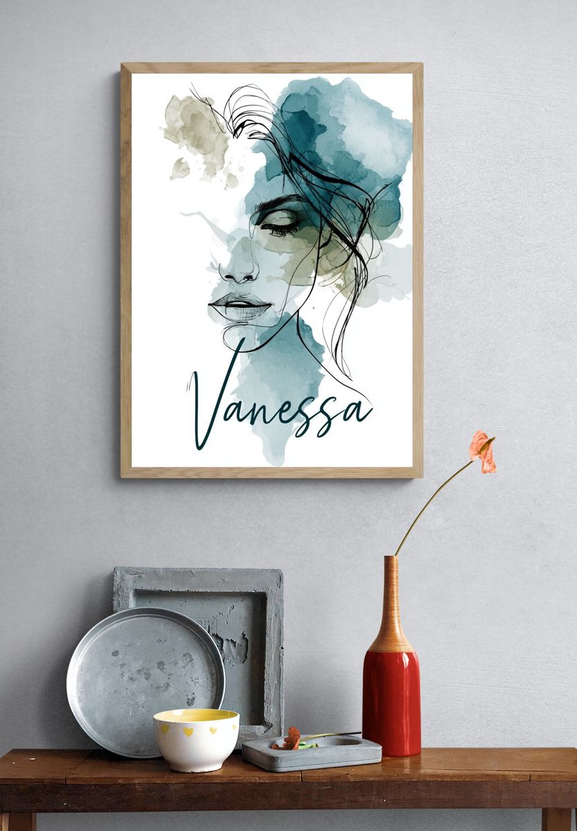 Vanessa Watercolor Portrait Print. — room view 3