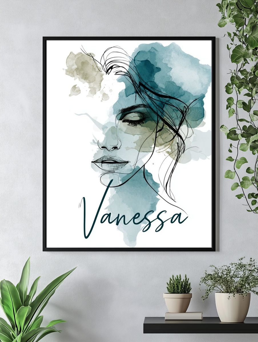 Vanessa Watercolor Portrait Print. — room view 4