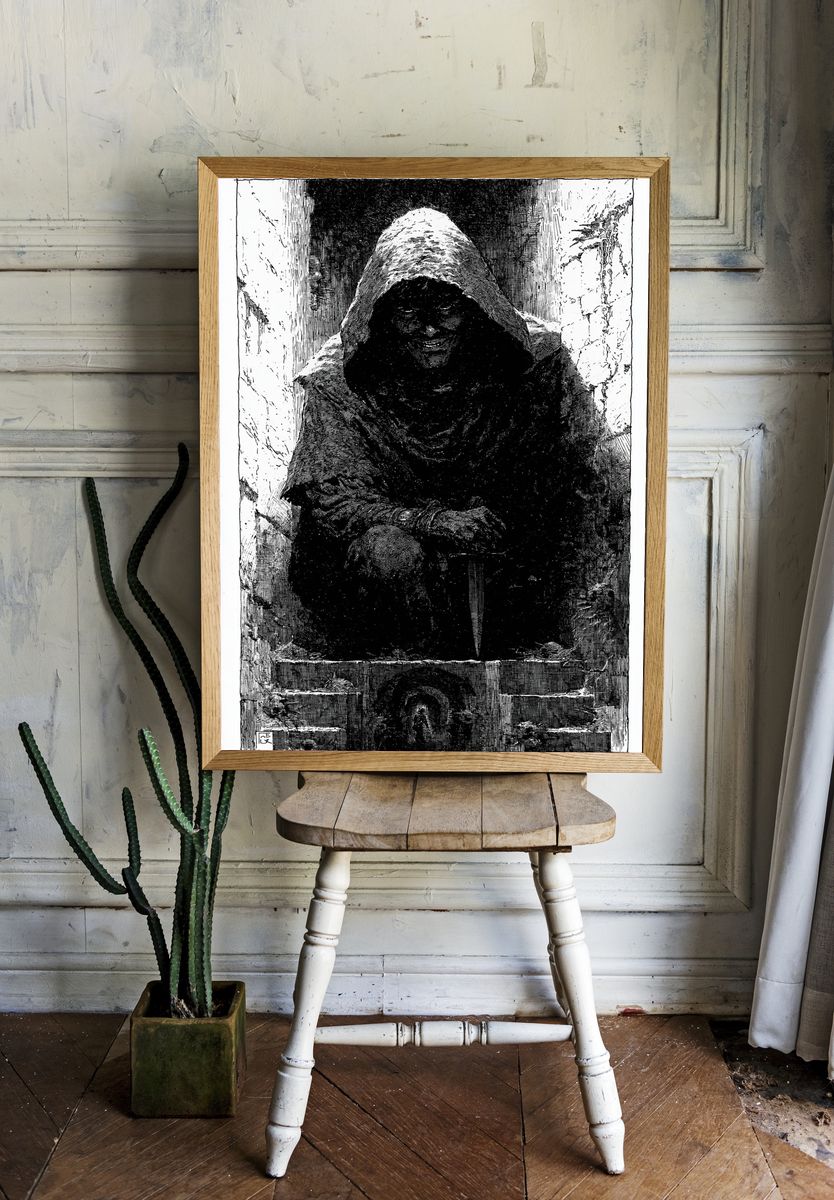Hooded Figure Gothic Illustration Poster. room preview