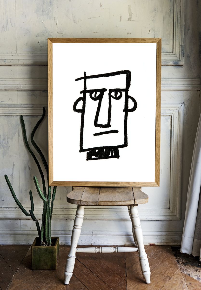 Abstract Face Line Art Poster. — room view 1